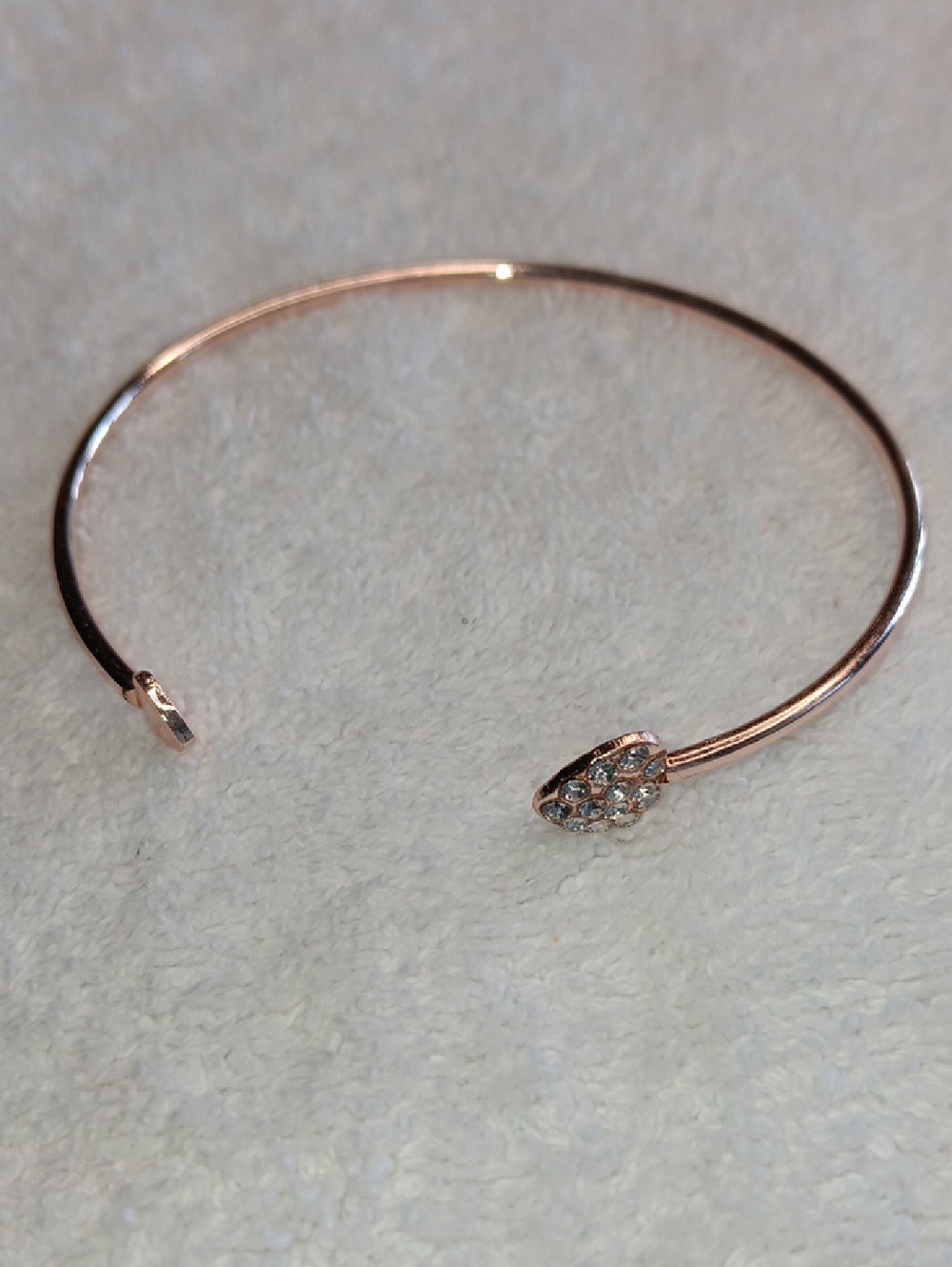 Rose Gold Heart Accented Open Cuff Bracelet - Sparkling Crystal Detail